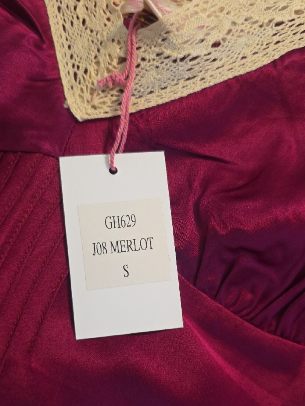 Silk-Feel Merlot Lace Trim Camisole - Picture 4 of 6